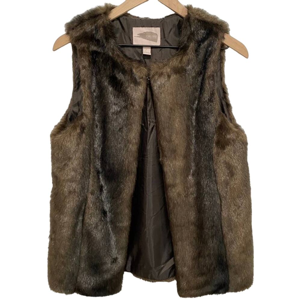 Forever 21 Contemporary Brown Faux Fur Vest Small